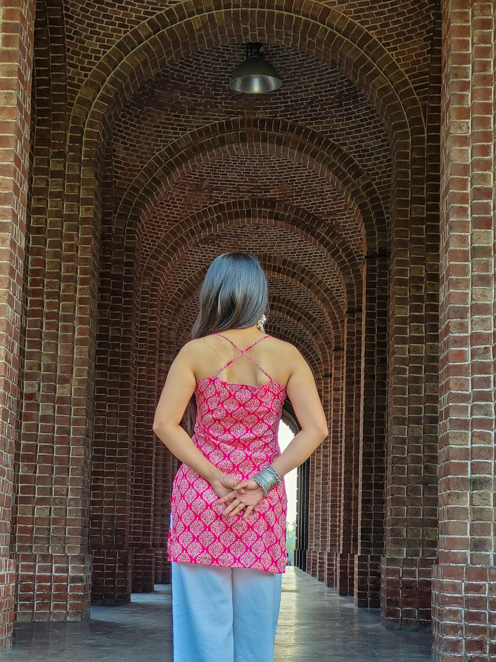 Aarvi Handblock Halter Kurti